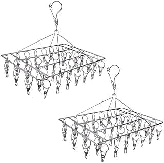 Paquete de 2 rejillas de secado de calcetines de acero inoxidable con 72 clips, gancho giratorio a prueba de viento, colgador de ropa para calcetines, ropa interior, sujetador, accesorios de lavandería