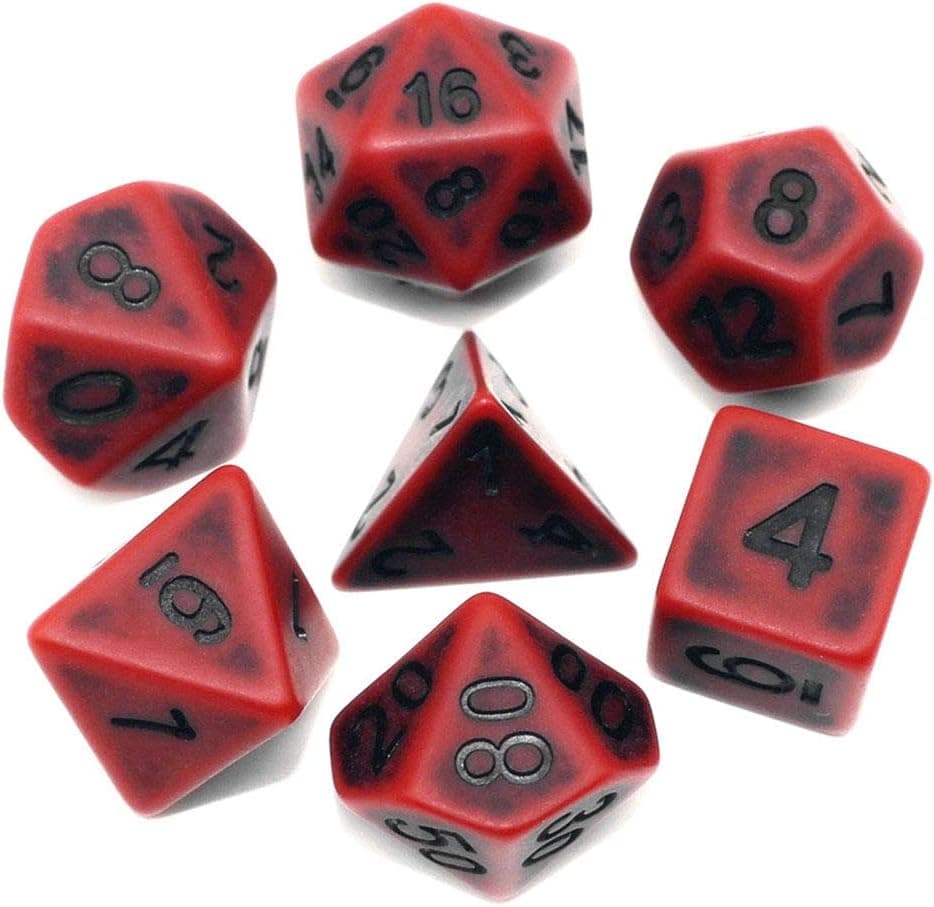 Juego de dados DND, dados RPG antiguos para mazmorras y dragones (D&D) Pathfinder MTG, juego de rol de mesa, grupo de dados poliédricos de 7 dados (escarlata)