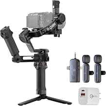 DJI RS 5 Combo Estabilizador de cardán de cámara portátil de 3 ejes para cámaras sin espejo con placa de liberación rápida, trípode de agarre, duración extendida de la batería, juego de micrófono inalámbrico y enchufe de pared USB