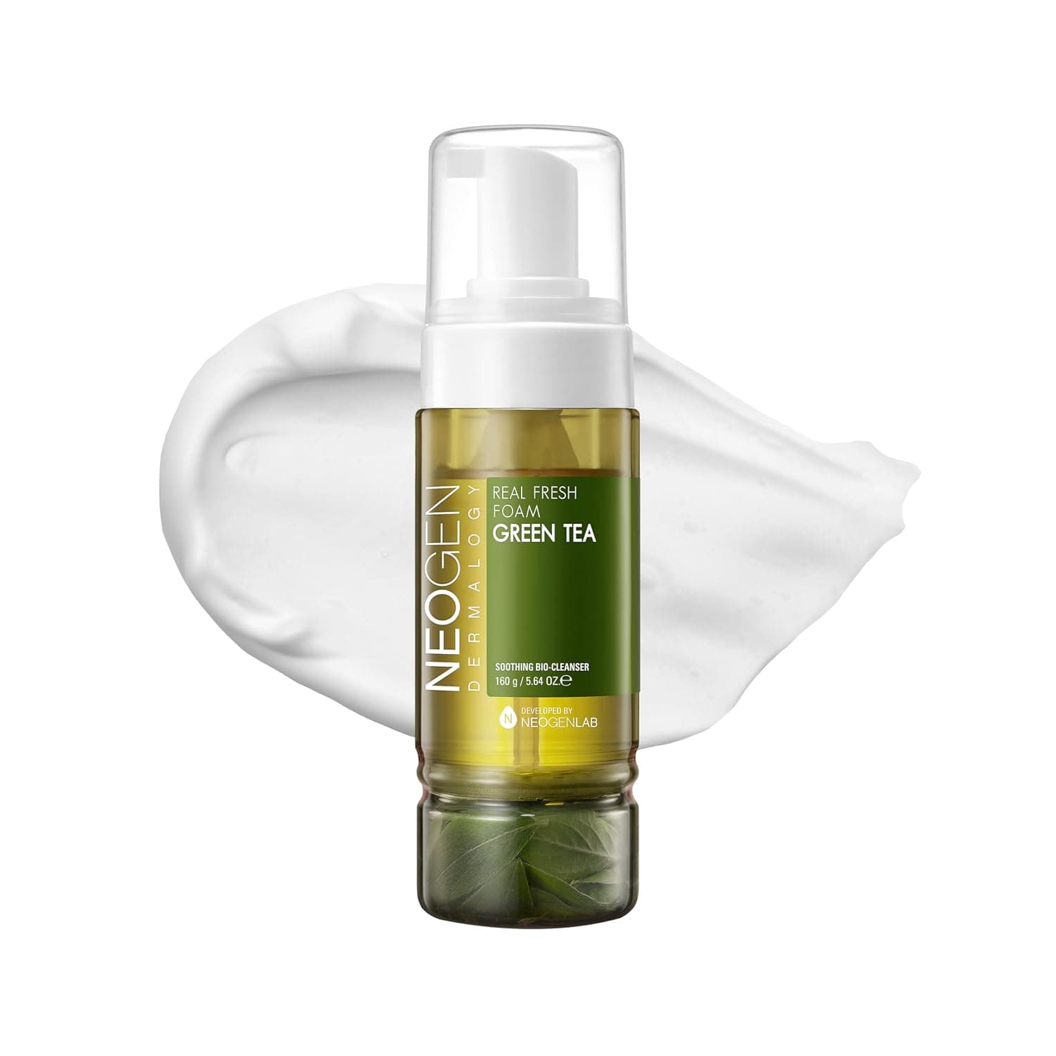NEOGEN Dermalogy Real Fresh Foam Green Tea - Non-Stripping Foaming Facial Cleanser with Real Green Tea Leaves & Niacinamide for Oily, Combination & Sensitive Skin, Korean Skin Care 5.64 oz (160g)