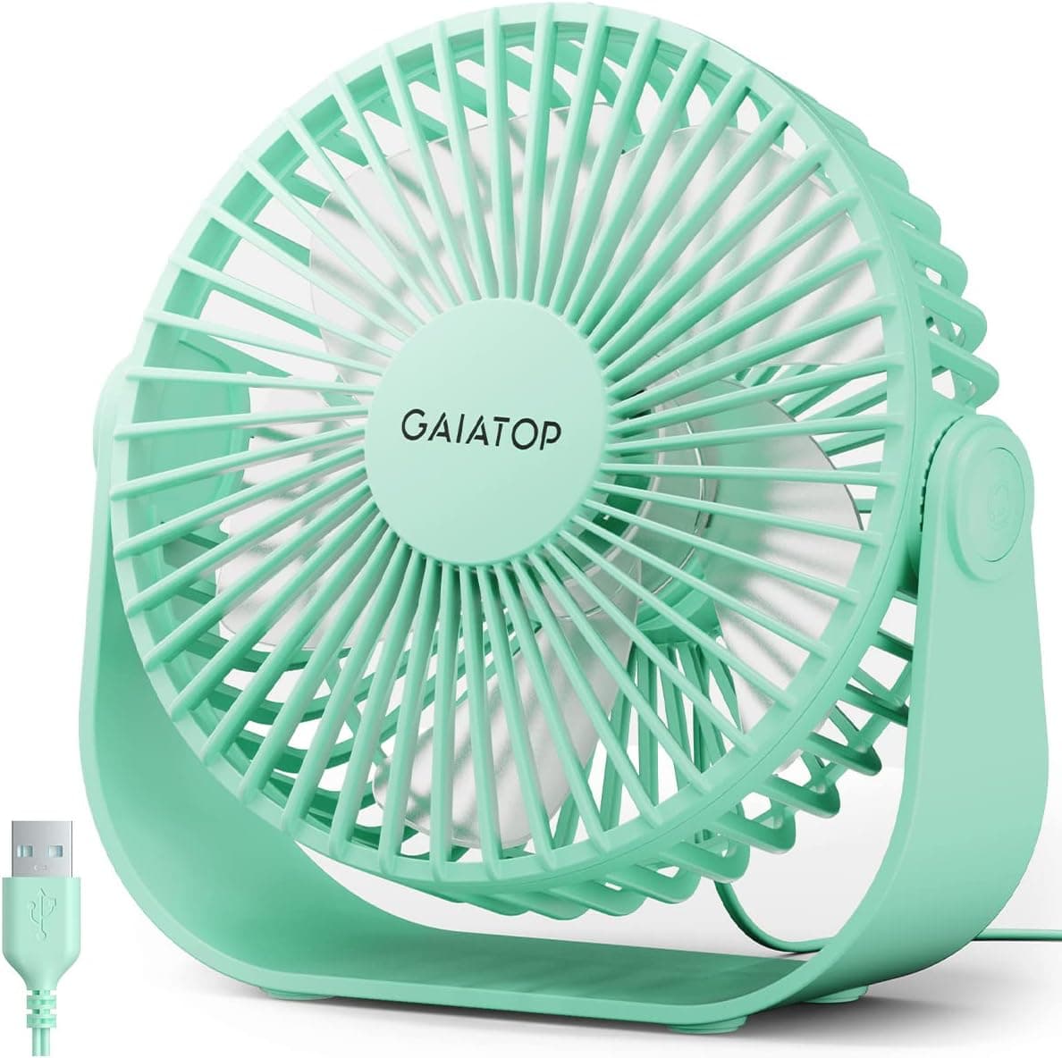 Gaiatop Ventilador de escritorio USB, 3 velocidades de flujo de aire fuerte, 5,5 pulgadas, portátil, rotación de 90°, refrigeración silenciosa, pequeños ventiladores de mesa personales para dormitorio, hogar, oficina, viajes, verde