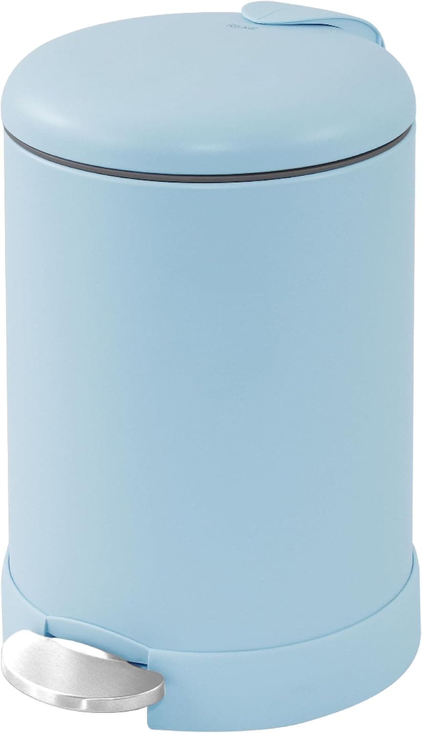 Bote de basura pequeño Glad, 1,2 galones | Cubo de basura redondo de acero inoxidable con tapa de cierre suave y pedal de pie | Cesta de basura de metal con cubo interior extraíble, azul