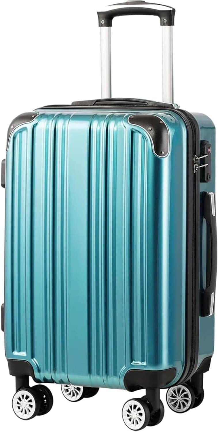 Equipaje Coolife, rígido, liviano y duradero, 20 pulgadas, verde nuevo | Maleta de mano con carcasa rígida de PC+ABS, ruedas giratorias dobles de 360°, cerradura TSA, cremallera YKK y asa telescópica de aluminio