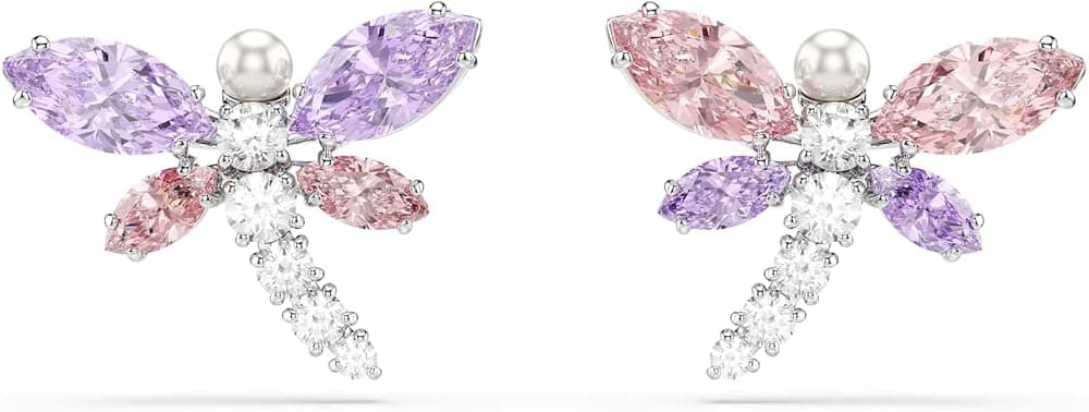 x Ariana Grande Colección oficial de joyas con motivo de libélula, broche, collar con colgante, pendientes, piedras multicolores de talla mixta, acabado en rodio