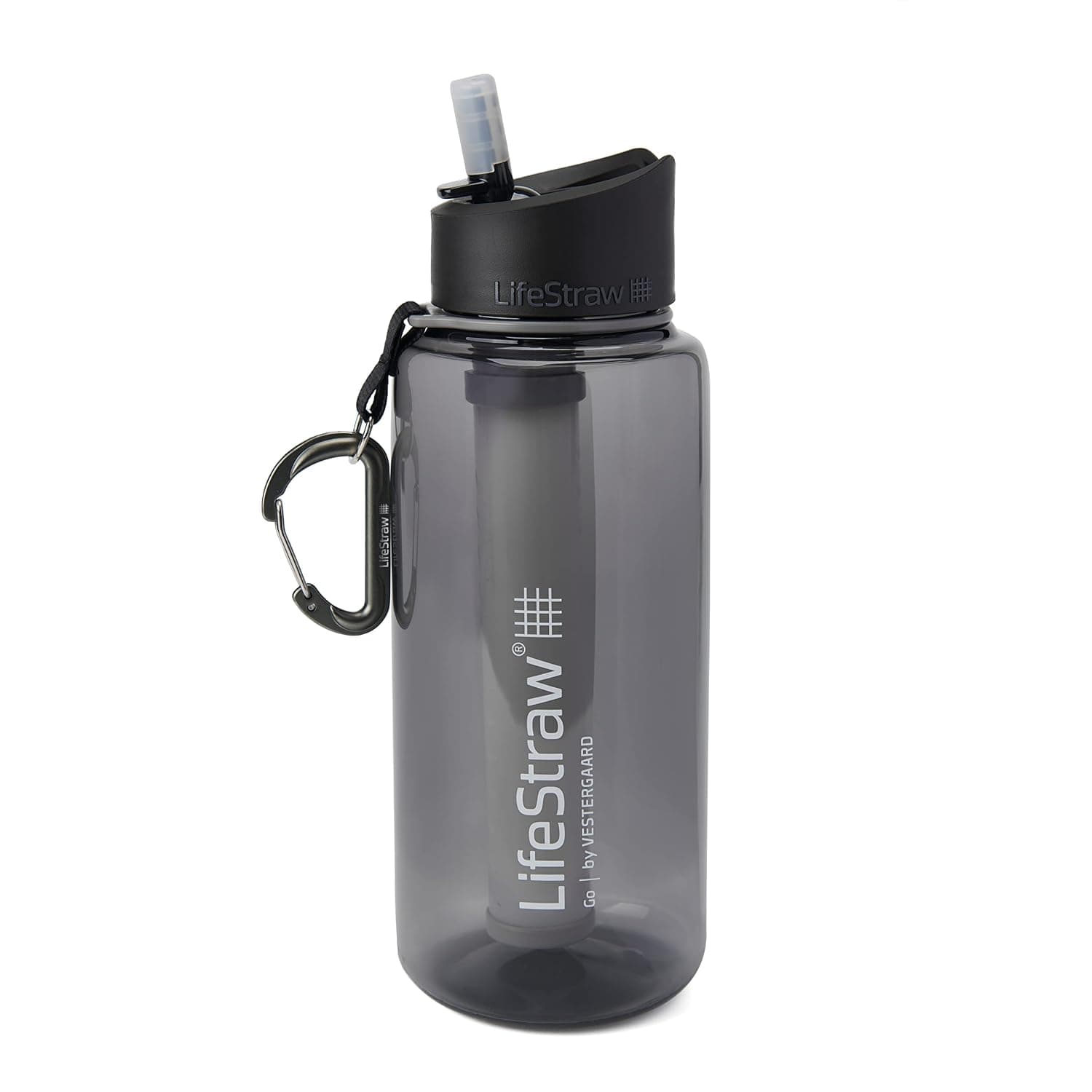 Botellas con filtro de agua LifeStraw Go con pajita de filtro integrada de 2 etapas para senderismo, mochilero y viajes, 1 litro; Gris 1L