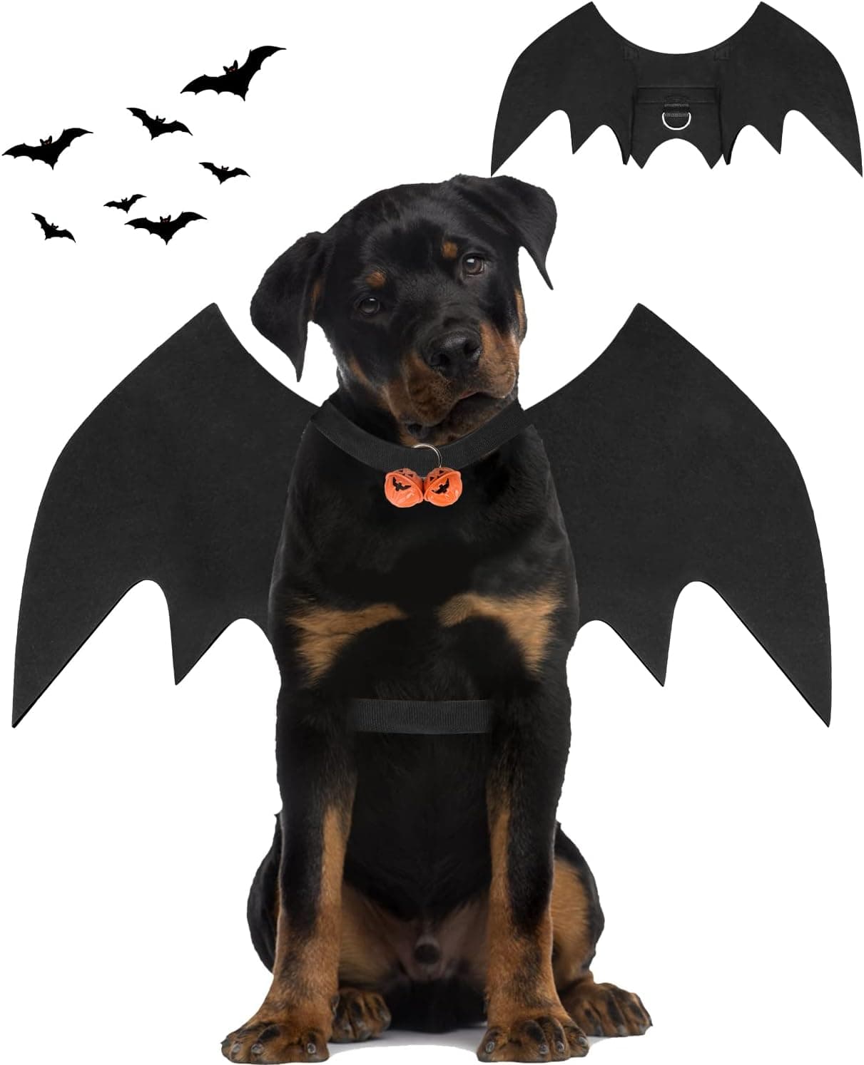 Disfraz de alas de murciélago para perro de Halloween, ropa de cosplay de Halloween para mascotas, ajuste ajustable para perros grandes (L)