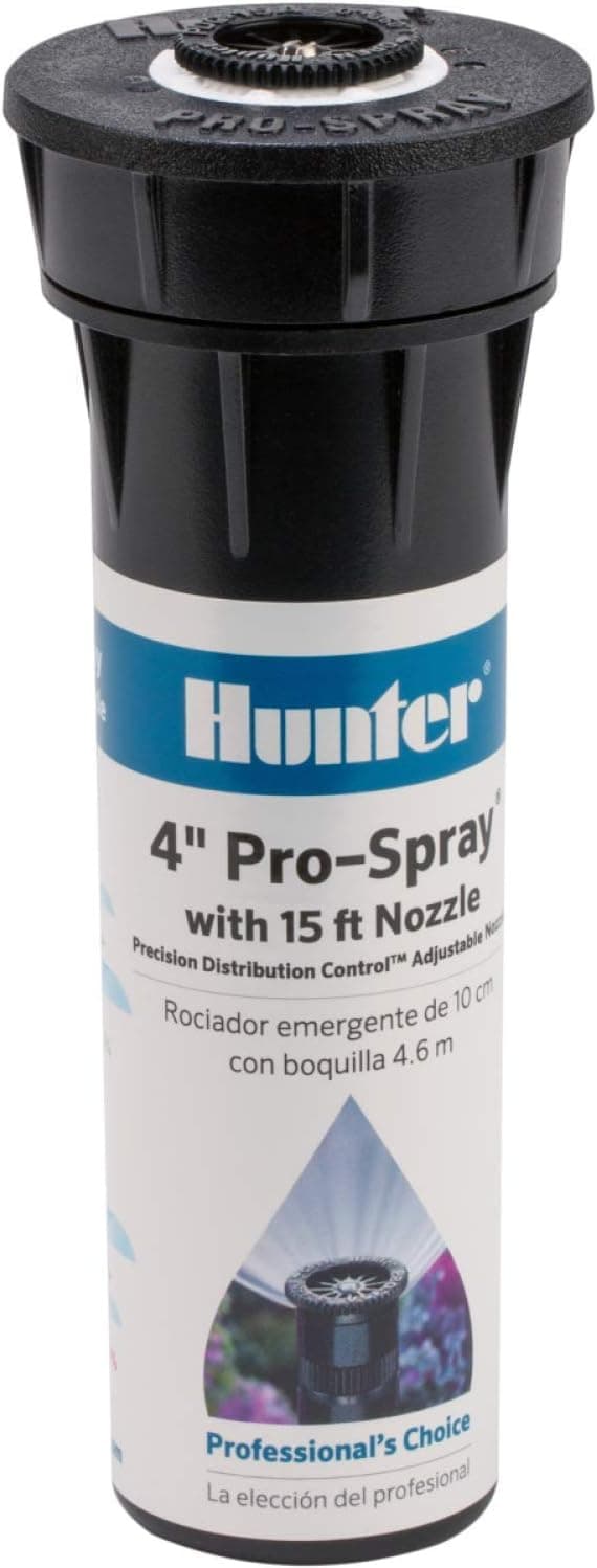 Cabezal de rociado emergente Hunter Pro 4", patrón de rociado ajustable de 0°–360°, cobertura de 8'–15', sistema de riego de césped en el suelo, cabezal de rociado para patio y jardín