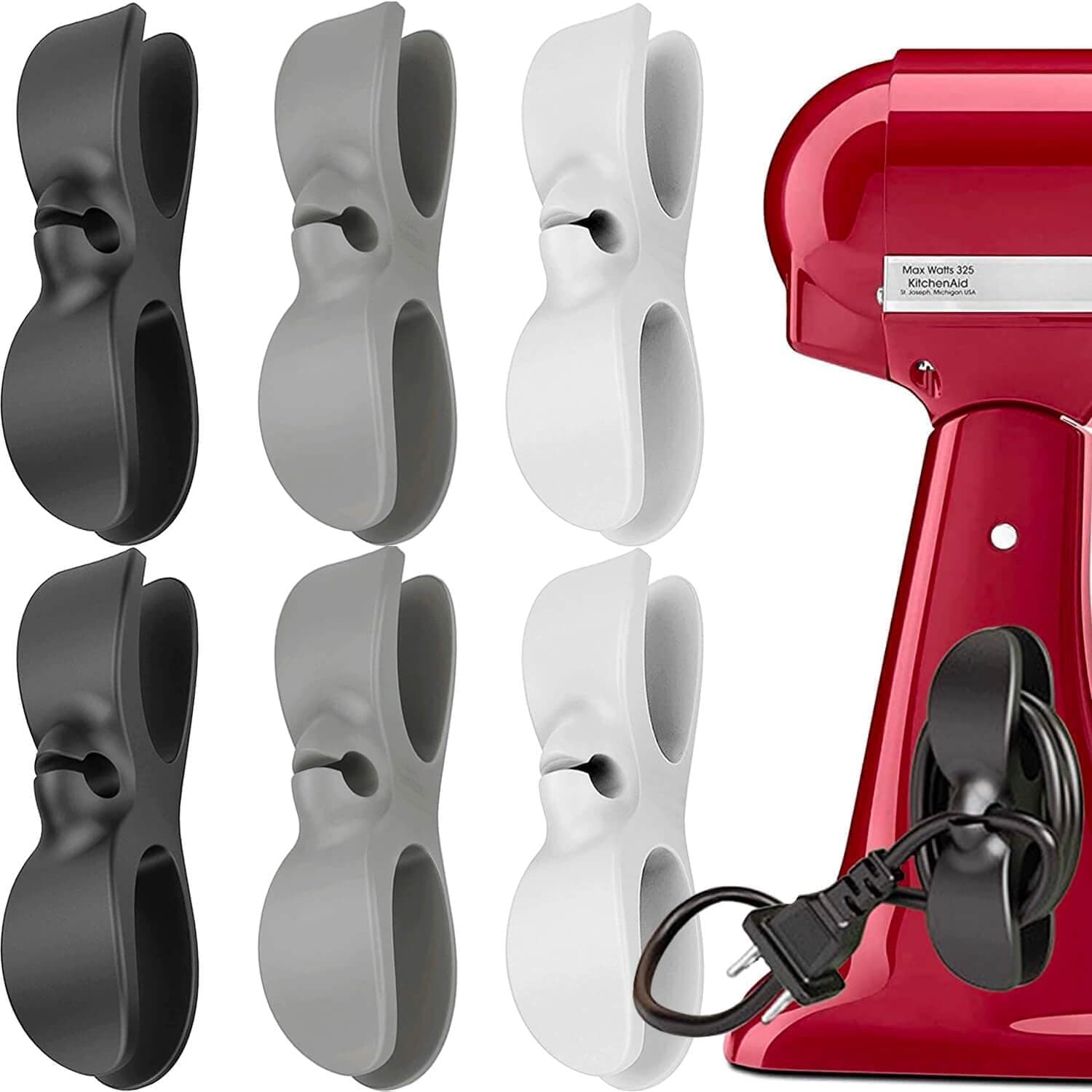 Organizador de cables para electrodomésticos de cocina, 6 soportes para batidora de pie | Clip de gancho autoadhesivo de silicona para envolver cables, accesorios para ocultar cables eléctricos, Compatible con KitchenAid