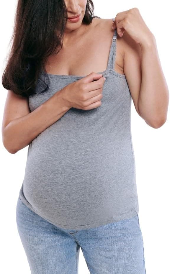 Motherhood Maternity Women's Clip Down Nursing Tank Top Cami with Adjustable Straps and Built-in Shelf Bra for Breastfeeding