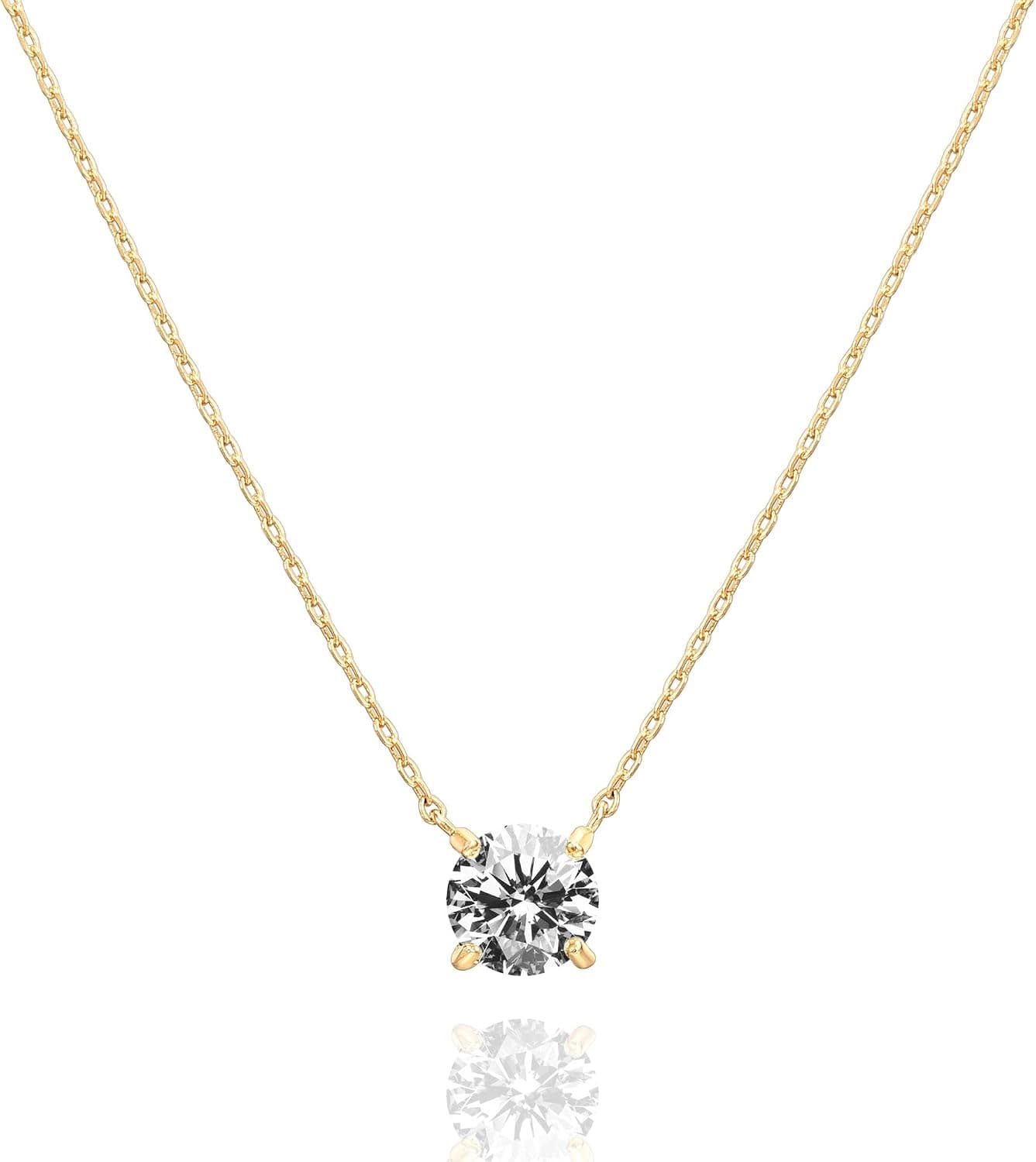 PAVOI Gargantilla delicada con circonita cúbica de 1,5 quilates (7,3 mm) con solitario de cristal chapado en oro de 14 quilates | Collares de oro para mujer