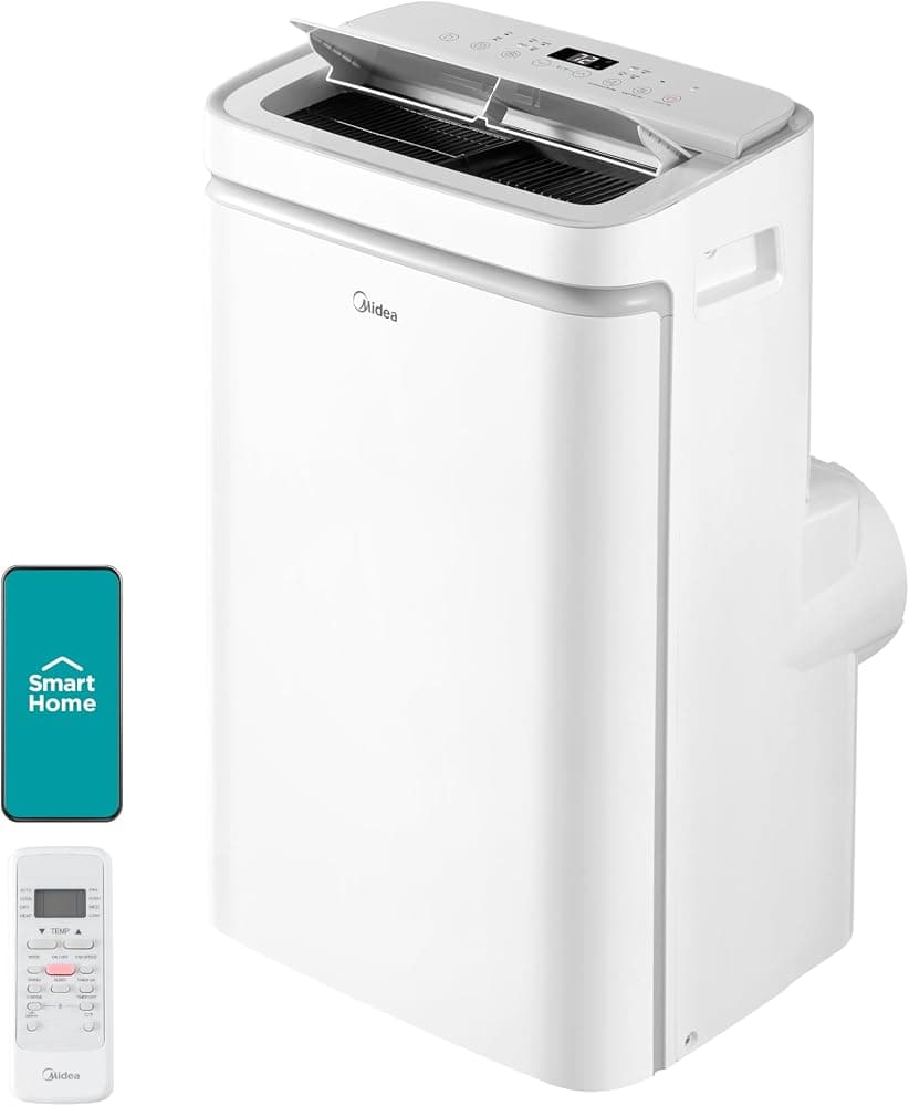 Aire acondicionado portátil Midea ASHRAE de 12,000 BTU, enfría hasta 350 pies cuadrados. Pie. | Aire acondicionado portátil SACC de 8000 BTU, aplicación inteligente y control remoto, Amazon Alexa y asistente de Google, con deshumidificador y modo ventilador