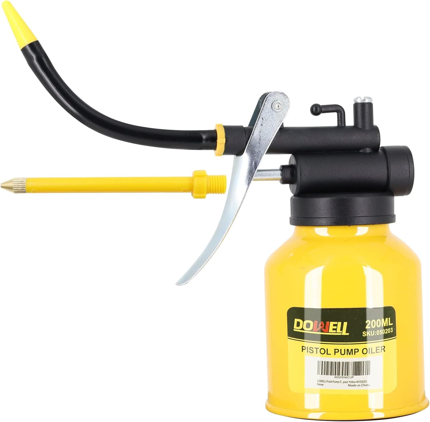 DOWELL Oil Can Pump Oiler 6.8oz 200ml, Oil Squirt Can Metal, Amarillo