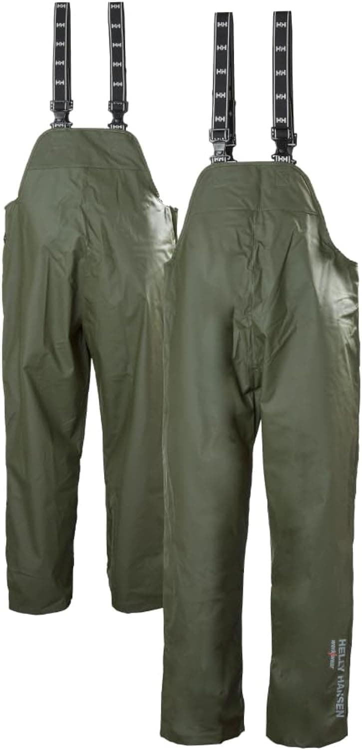 Helly Hansen Mandal Peto impermeable para hombre, pantalones de pesca | Bolsillo en el pecho con cremallera, piernas de corte recto, tirantes elásticos, petos de trabajo para hombres, equipo de lluvia resistente, monos con peto para hombres