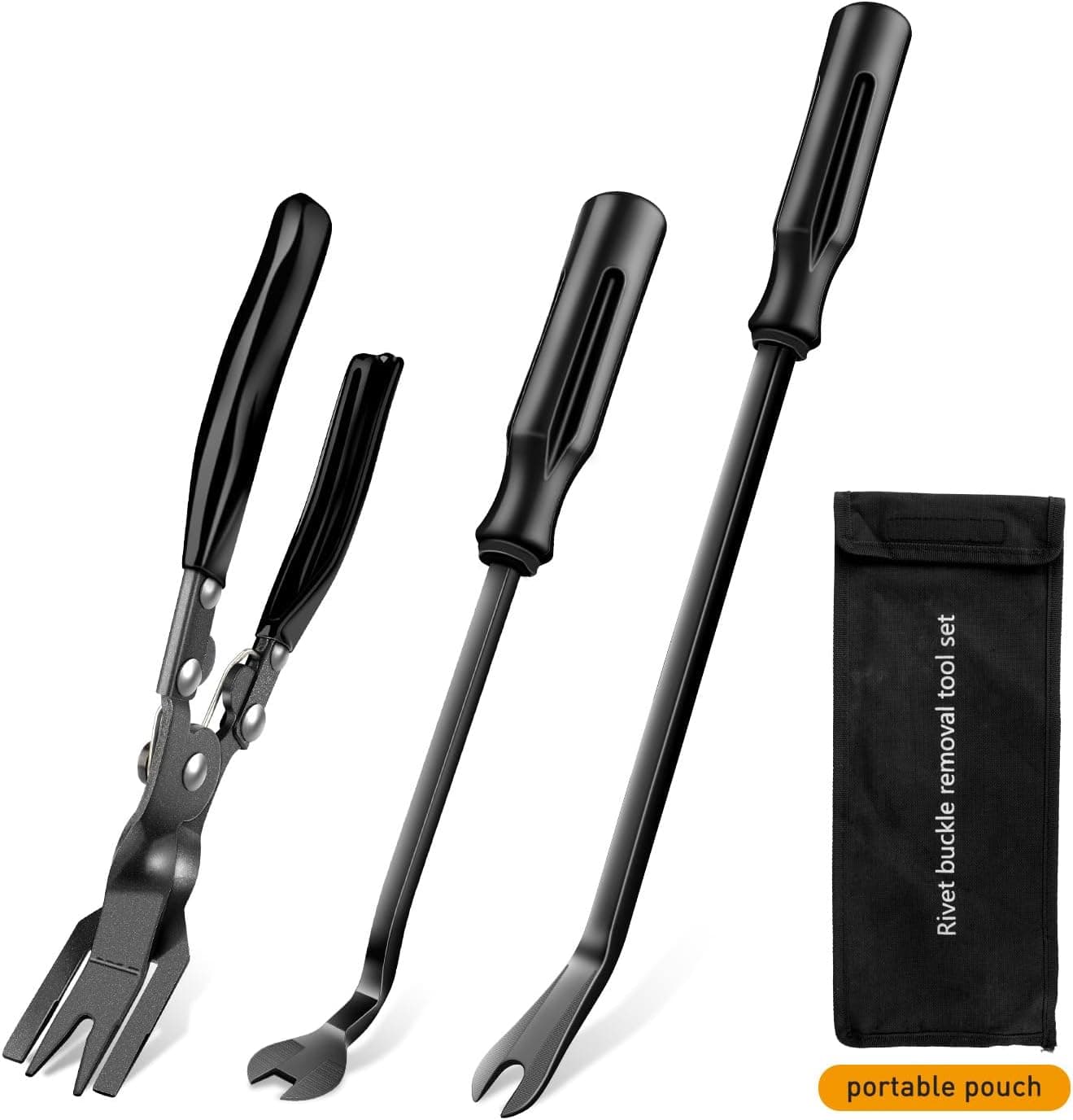 GOOACC Juego de Herramientas de extracción de molduras automáticas, 3 Piezas, Kit de Herramientas de Palanca sin rayones con Bolsa de Almacenamiento para Clips de carrocería, Panel de Puerta, Clips de Coche, reparación de Tablero