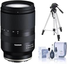 17-70mm f/2.8 Di III-A VC RXD Lens for Sony E APS-C 25.5-105mm Equivalent, Bundle with 3-Section Aluminum Tripod and Cleaning Kit, Tamron 6 Year Limited Warranty