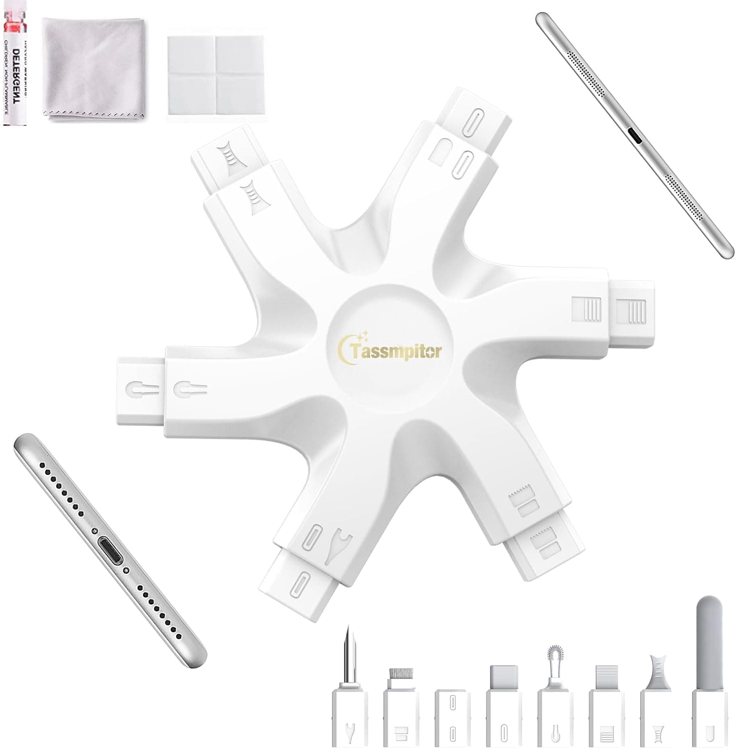Kit de limpieza de iPhone para limpiador de puerto de carga, conector de cargador Lightning | Cable de altavoz, teléfono celular AirPod Pro, masilla de limpieza, herramienta de restauración de reparación, cepillos de limpieza finos, paños de microfibra, selección de puerto
