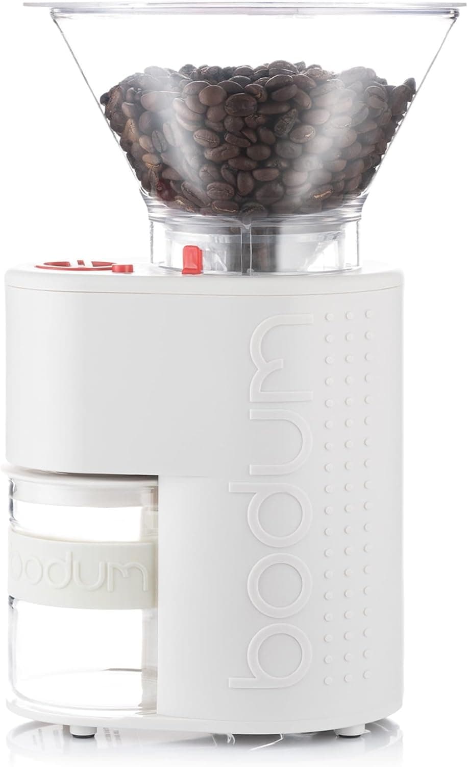 Molinillo de café eléctrico Bodum Bistro de fresa cónica, temporizador preestablecido, 12 ajustes de molienda, blanco