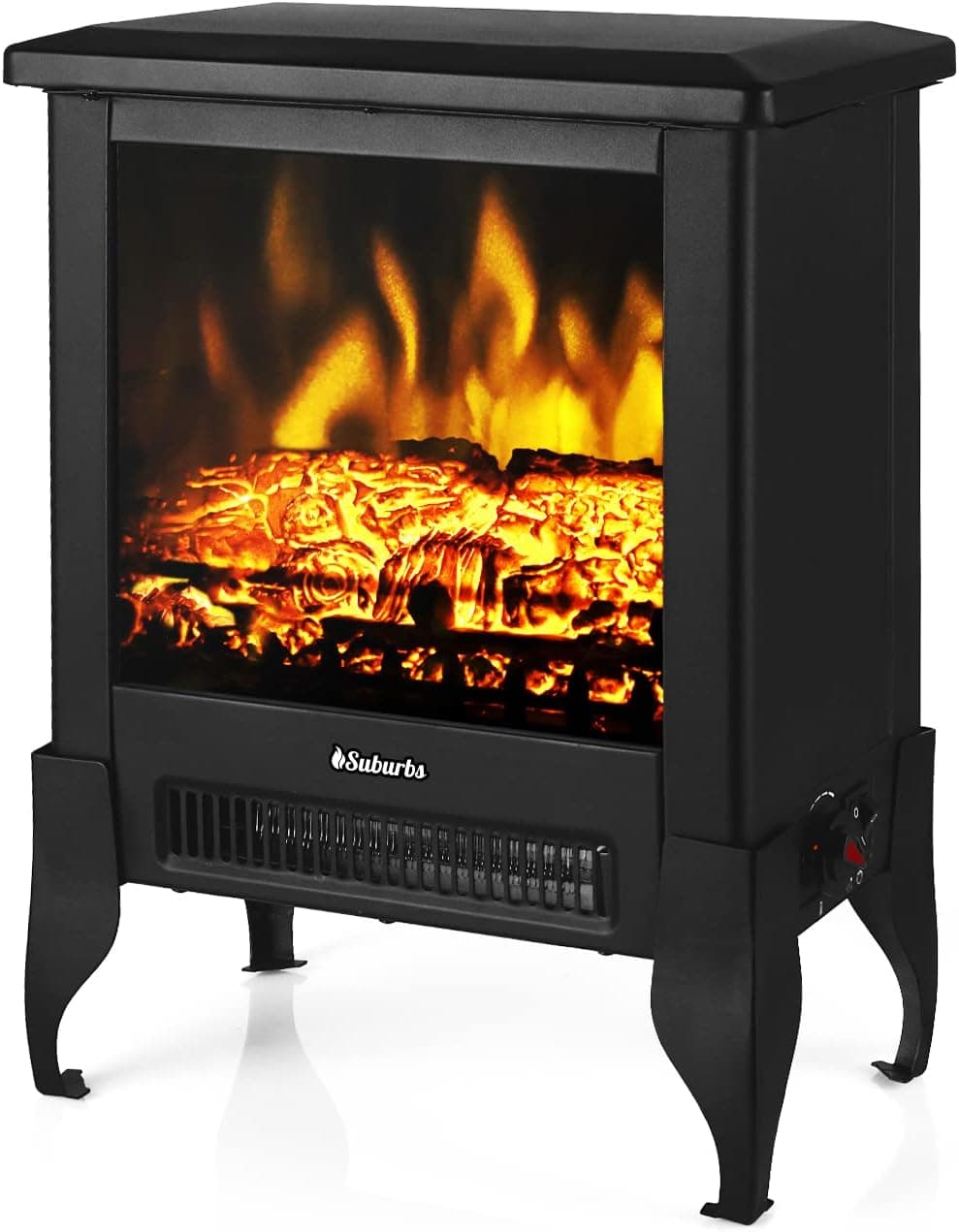 TURBRO Suburbs TS17 Estufa de chimenea eléctrica compacta, calentador de estufa independiente con llama realista - Certificado CSA - Protección de seguridad contra sobrecalentamiento - para espacios pequeños - 17" 1400W | Independiente, efectos de llama realistas, 1400W, para el hogar y la oficina, control remoto