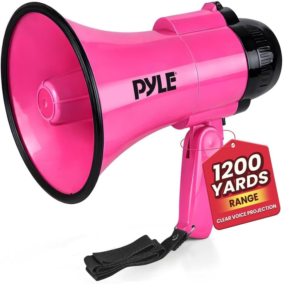 Altavoz megáfono portátil PYLE sirena megáfono - Compacto, con pilas, 30 W de potencia, micrófono, 2 modos, sonido PA, rango de 1200 yardas, mango plegable para porristas y uso policial