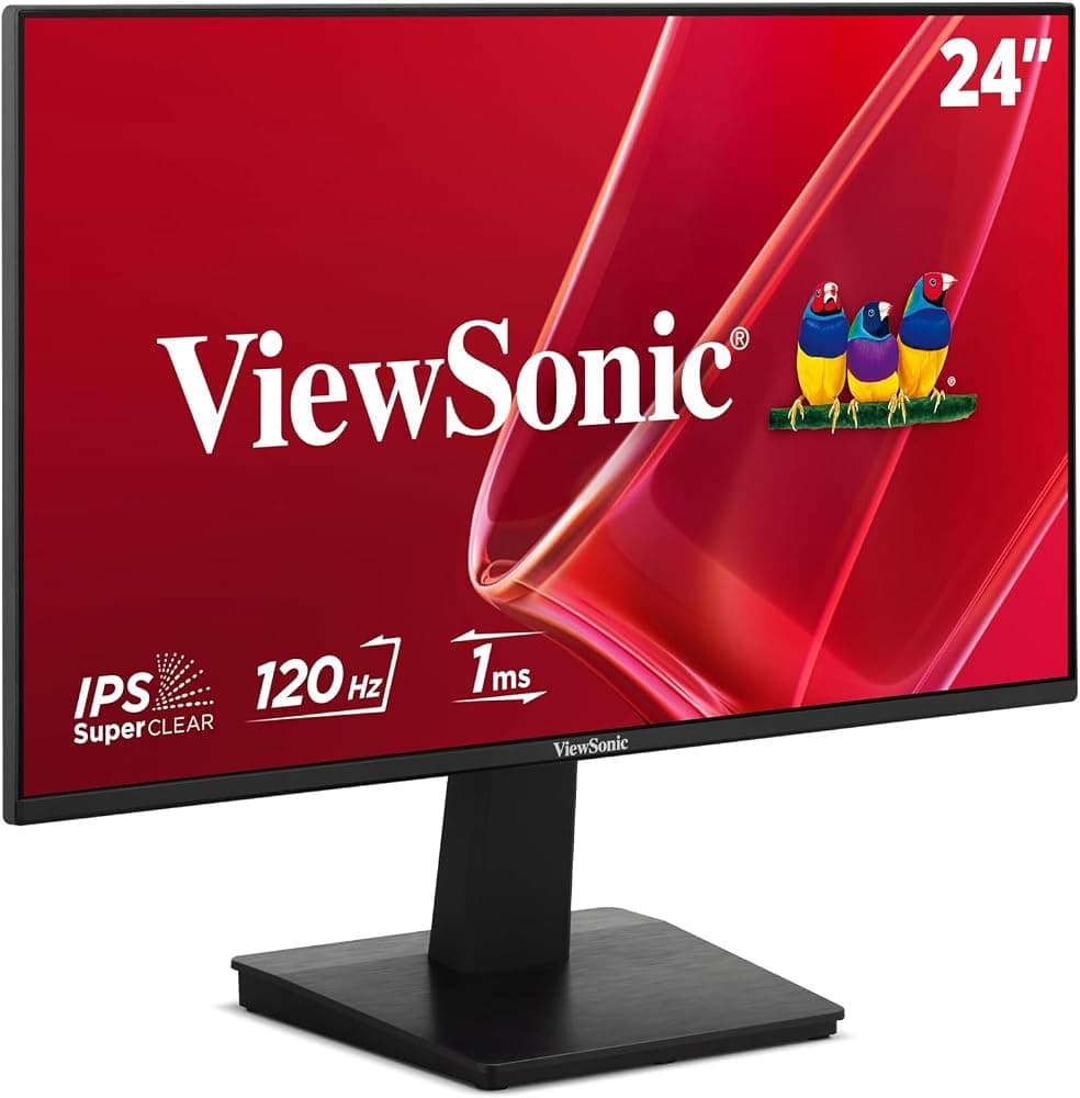 ViewSonic VA2448-MH Monitor de computadora 1080p de 24 pulgadas, pantalla IPS 120Hz | Frecuencia de actualización variable, HDMI, VGA, cuidado de la vista, sin marco, oficina en casa, computadora portátil, PC, Mac, antirreflejo, 1 ms, 300 nits, parlantes de 2 W