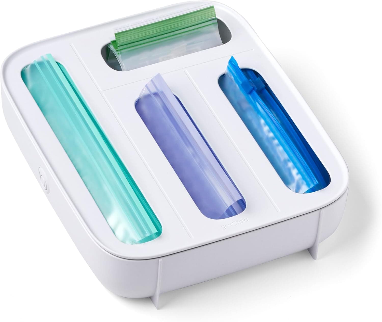 YouCopia StoraBag Drawer Food Bags Dispenser, 4-Slot, Plastic Sandwich Bag Organizer for Kitchen Storage, White (Pack of 6)