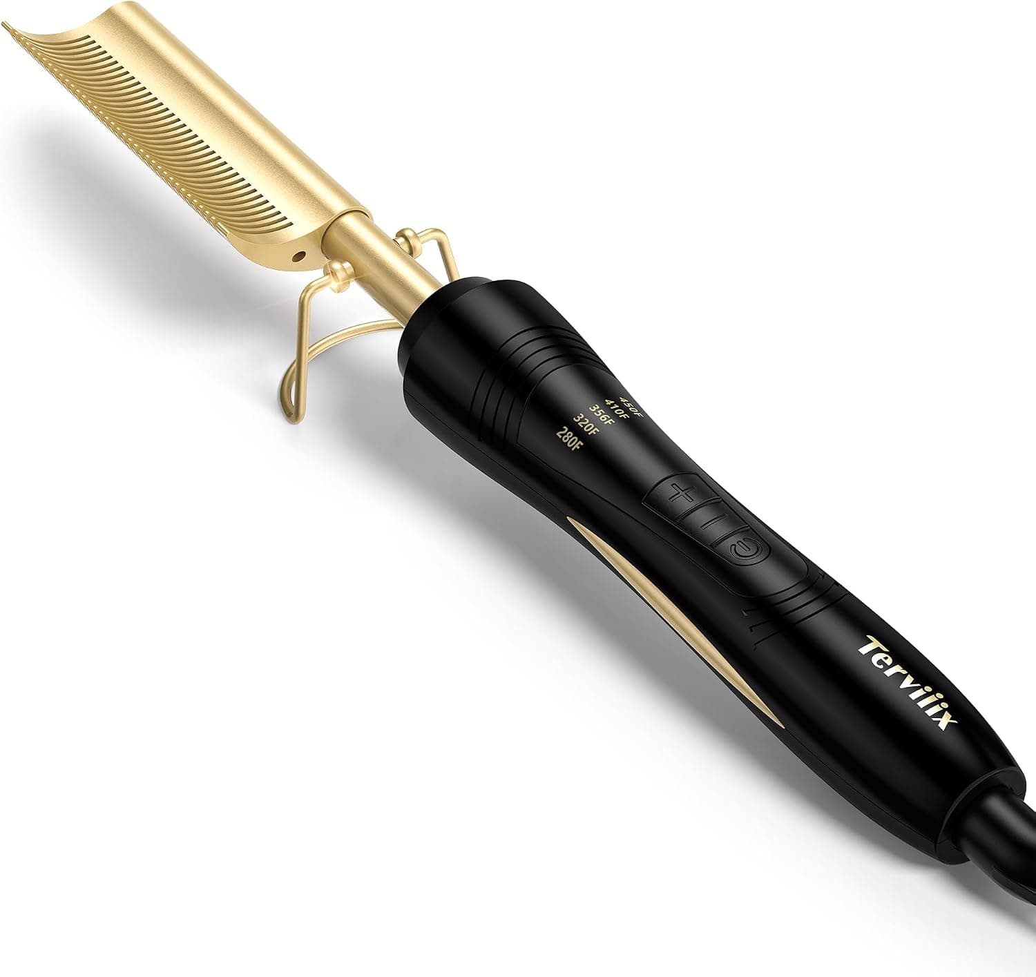 Terviiix Peine caliente para pelucas delanteras de encaje, peines de presión de dientes curvos para cabello de mujeres negras, peine alisador antiescaldaduras, peine de calor eléctrico, temperatura ajustable, apagado automático de 60 minutos