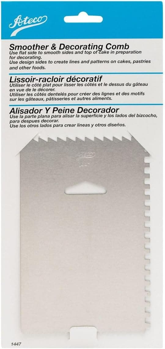Ateco Peine decorativo y suavizante de glaseado, suministros para hornear de 4 lados, 6 x 3,75, plateado