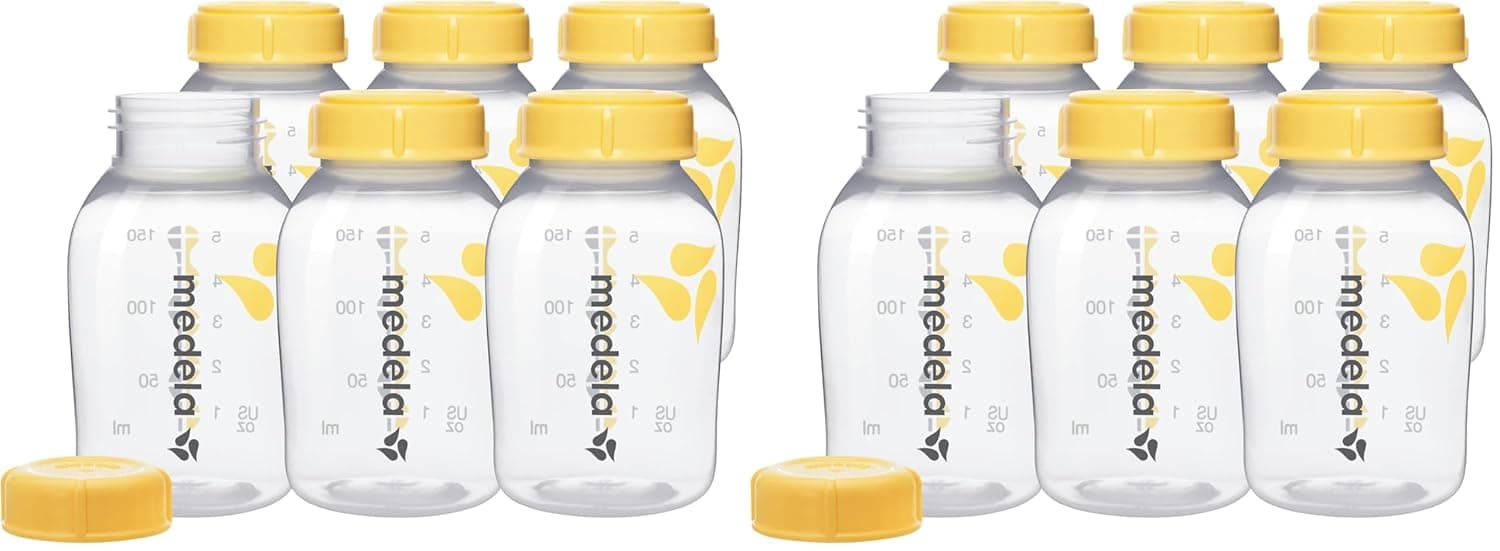 Medla Botellas de recolección y almacenamiento de leche materna con tapas sólidas – Contenedor de leche materna de 5 oz-150 ml, compatible con extractores de leche Medela y fabricado sin BPA, 6 unidades (paquete de 2)