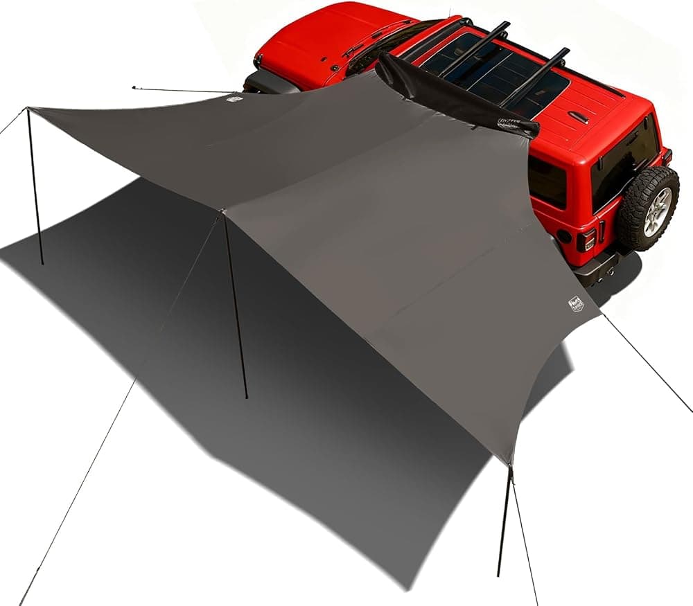Toldo para coche con revestimiento opaco, 19 x 9,8 pies, color canela | Portaequipajes retráctil, parasol extraíble para acampar por tierra, refugio solar impermeable, para vehículos/camiones/Jeep/SUV/furgoneta