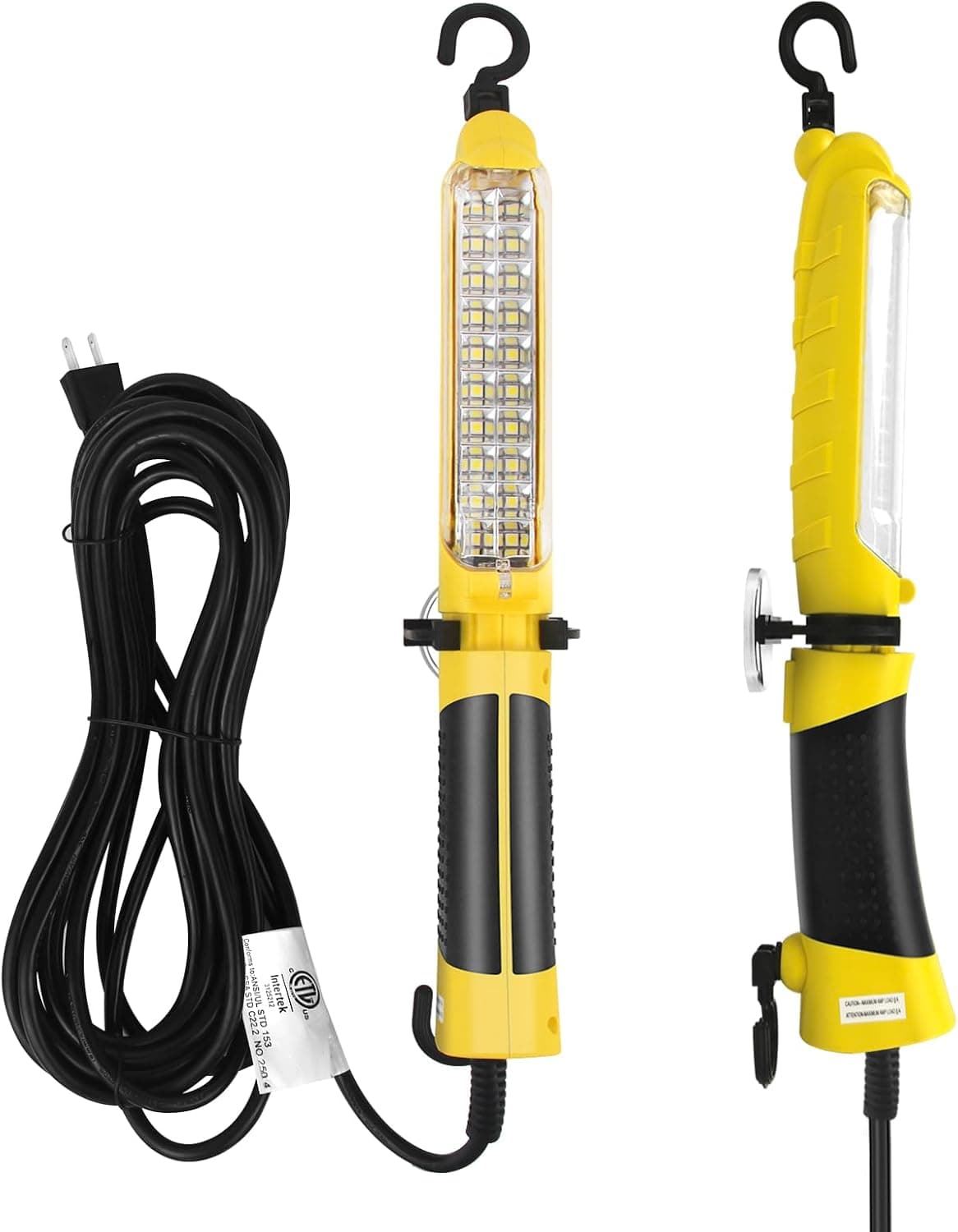 Luz LED para problemas (25 pies) con fuente de luz LED COB superbrillante, luces de trabajo con cable de mano con imán fuerte, gancho giratorio doble, certificación ETL, adecuada para reparación de automóviles, maquinaria y construcción