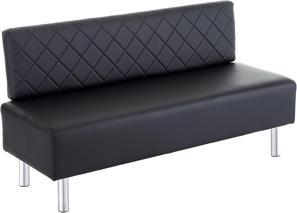 OmySalon Banco de sala de espera con respaldo, silla de oficina para invitados de 58,6 pulgadas, asiento tapizado de recepción, muebles de vestíbulo para salón de belleza, barbería, aeropuerto, banco, sala de conferencias, color negro