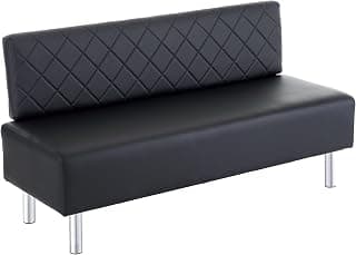 OmySalon Banco de sala de espera con respaldo, silla de oficina para invitados de 58,6 pulgadas, asiento tapizado de recepción, muebles de vestíbulo para salón de belleza, barbería, aeropuerto, banco, sala de conferencias, color negro