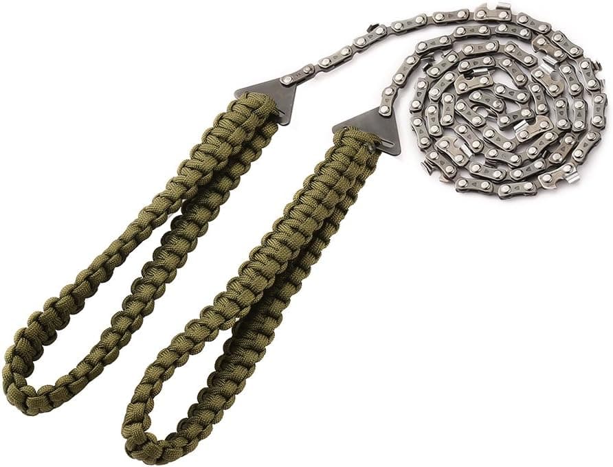 Motosierra de Bolsillo con Mango de Paracord Sierra de Mano de Cadena Larga de 36 Pulgadas y 16 Dientes Corte rápido de Madera y árboles Equipo de Supervivencia de Emergencia Lo Mejor para Acampar Mochilero Senderismo Caza.