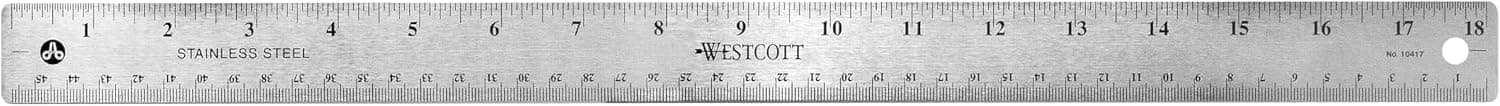 Westcott 10417 Regla de metal de acero inoxidable con base de corcho antideslizante, 18 pulgadas