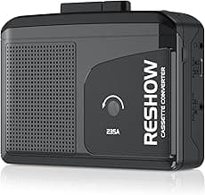 Reshow Reproductor de cinta de casete portátil, convertidor de casete de audio a digital con USB C, altavoz incorporado, reproducción y grabación inversa, sonido estéreo - Negro