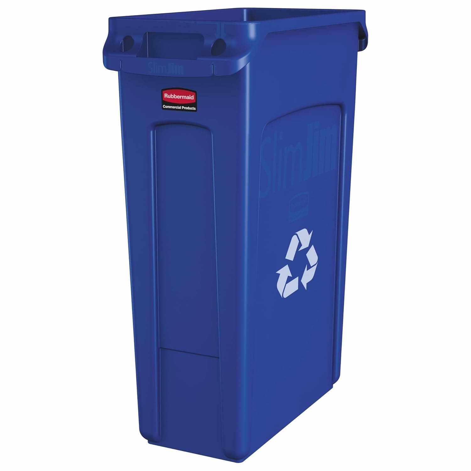 Rubbermaid Commercial Products Slim Jim - Papelera rectangular de plástico con canales de ventilación, 23 galones, color azul para cocinas, aulas, oficinas y parte trasera de la casa