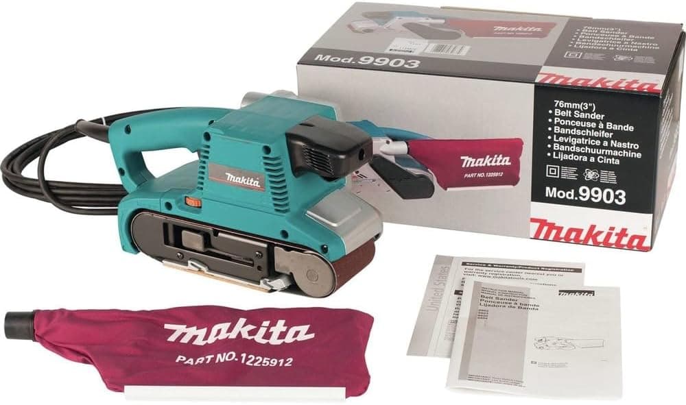 Makita 9903-R Lijadora de banda con cable de velocidad variable de 8,8 amperios, 3 pulgadas x 21 pulgadas (renovada)