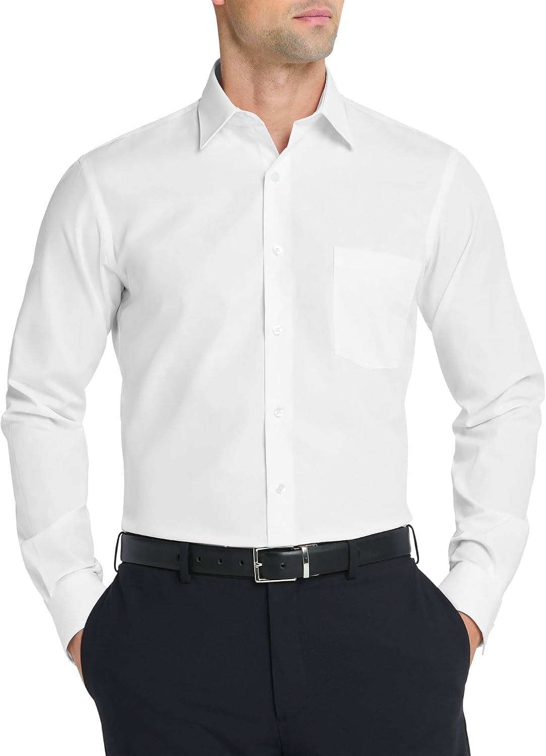 Van Heusen Camisa de vestir para hombre ajustada popelín sólido