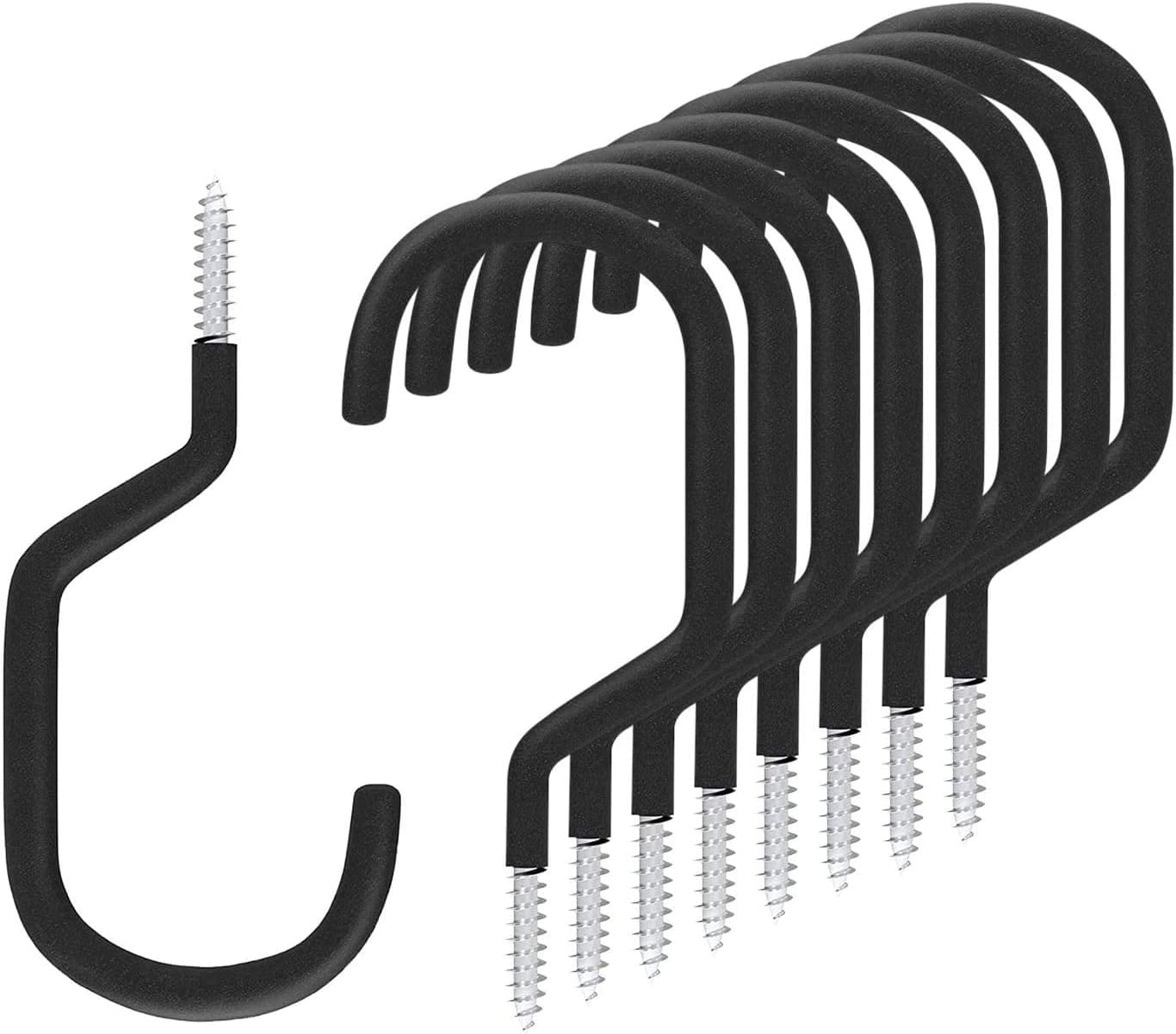Paquete de 8 ganchos de almacenamiento para colgar bicicletas, ganchos de techo grandes con revestimiento de goma para almacenamiento de bicicletas en la pared y el techo del garaje, colgador de herramientas de utilidad (negro)