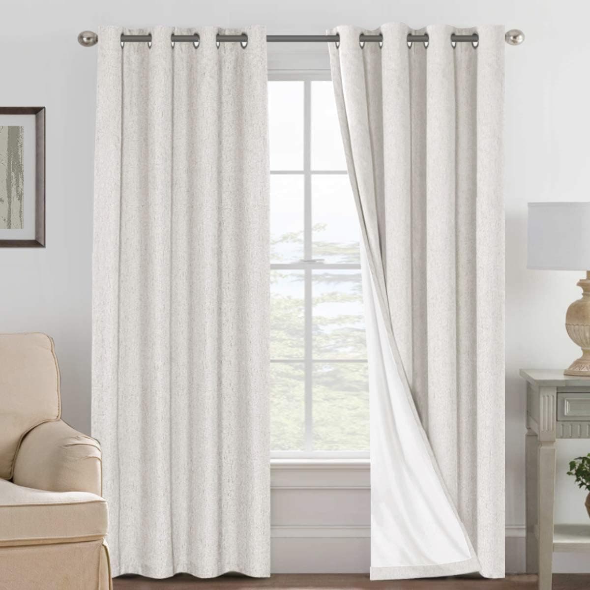 H.VERSAILTEX Cortinas opacas 100% marfil, cortinas opacas de lino de 96 pulgadas, juego de 2 paneles, elegante cortina para dormitorio, cortinas con ojales para sala de estar