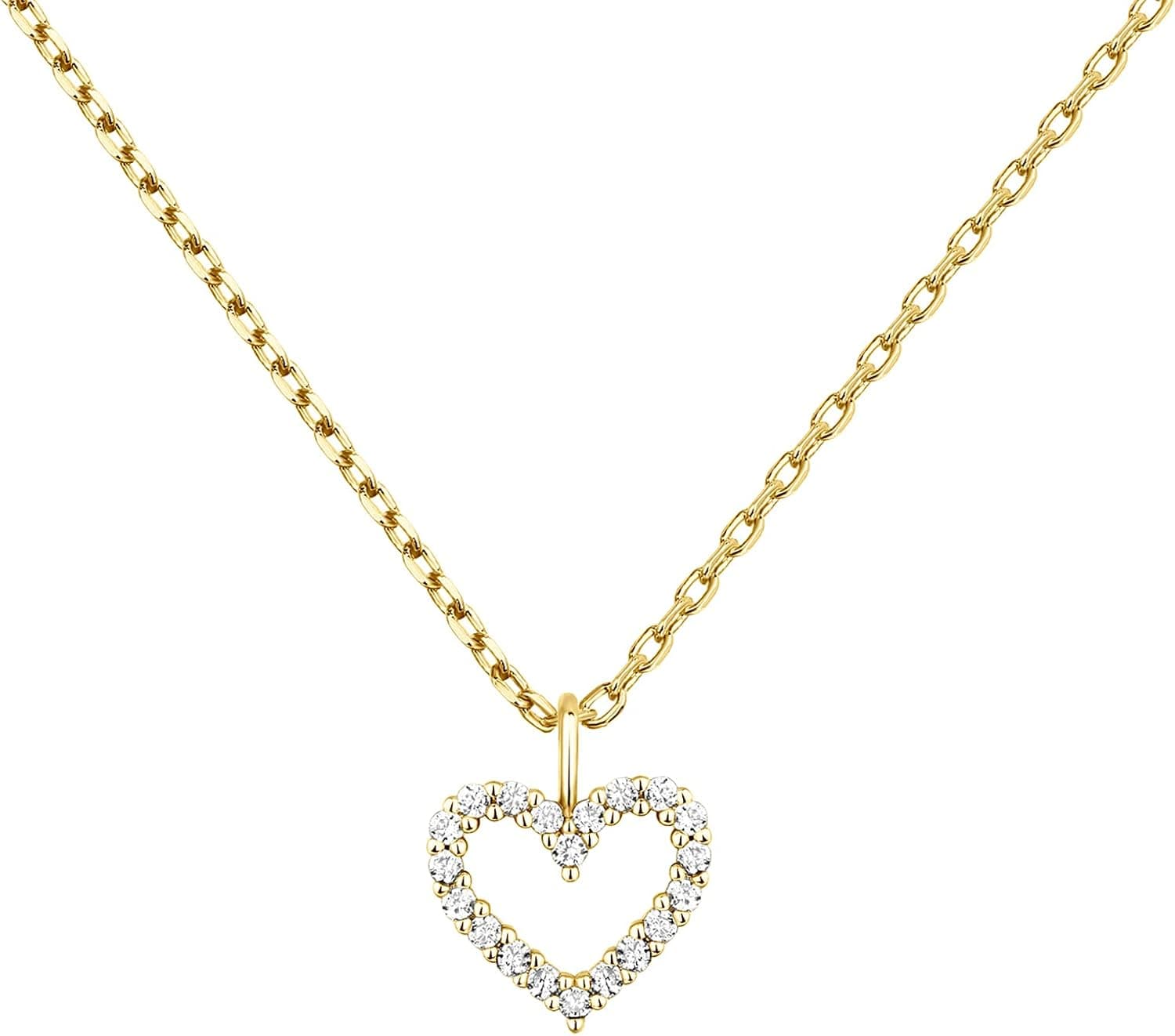 PAVOI Collar con corazón de circonita cúbica chapado en oro de 14 quilates | Lindos y delicados collares con colgante de amor para mujer, joyería de moda para el día de San Valentín