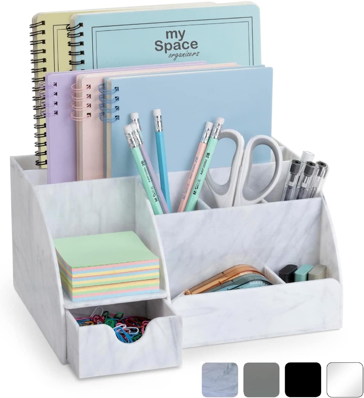 Organizador de escritorio de mármol para suministros y accesorios de oficina - 9 secciones - Almacenamiento de portalápices - Elementos esenciales de decoración de organización de escritorio (mármol gris blanco)