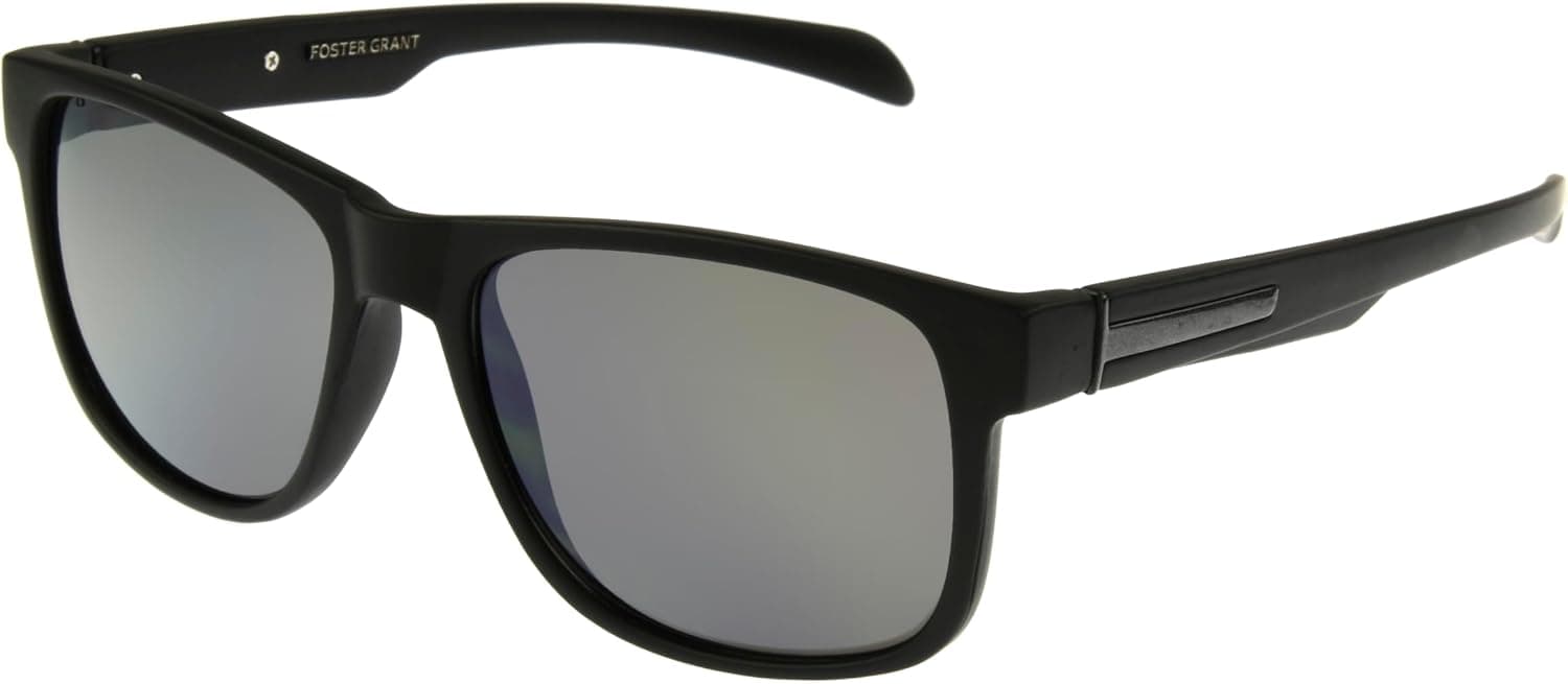 Foster Grant Men's Ramble Way Shape Sunglasses, Black/Smoke, 52 mm US