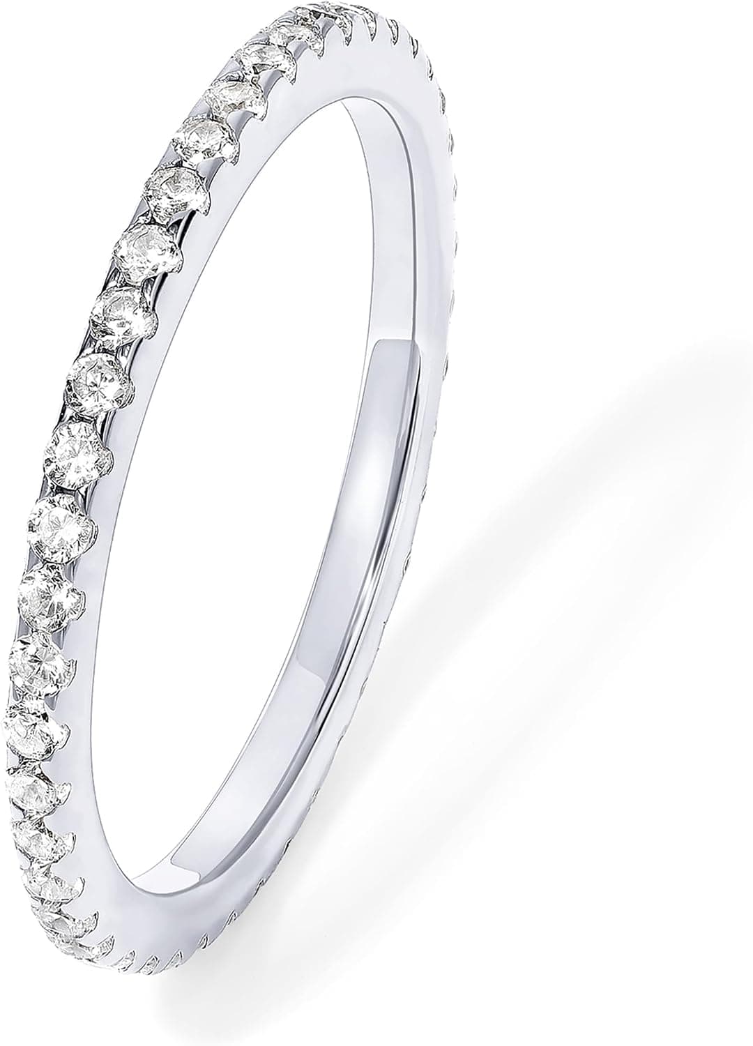 PAVOI Alianza de boda de plata de ley 925 para mujer, anillo chapado en oro de 14 quilates con circonita cúbica | Anillos apilables delicados para mujer, anillos de eternidad con circonita cúbica