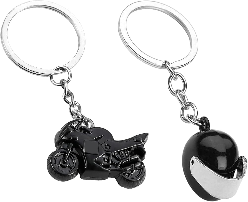 2 PCS Motorcycle Helmet Keychain, Cool 3D Metal Mini Key Chains, Creative Motorcycle Helmet Key Fob, Car Keychain Accessories for Bikers, Car Lovers, Birthday & Holiday Gift (Black)