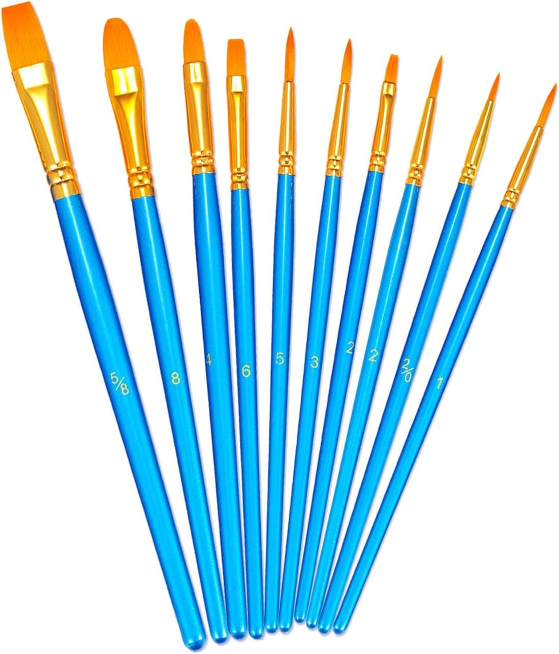 BOSOBO Juego de Pinceles de Pintura, 10 Piezas Pinceles de Detalle de Artista de Cabello de Nylon con Punta Redonda, Pinceles Profesionales de Acuarela de Aceite Acrílico Fino para Cara, Uñas, Arte Corporal, Modelo Artesanal, Pintura en Miniatura, Azul