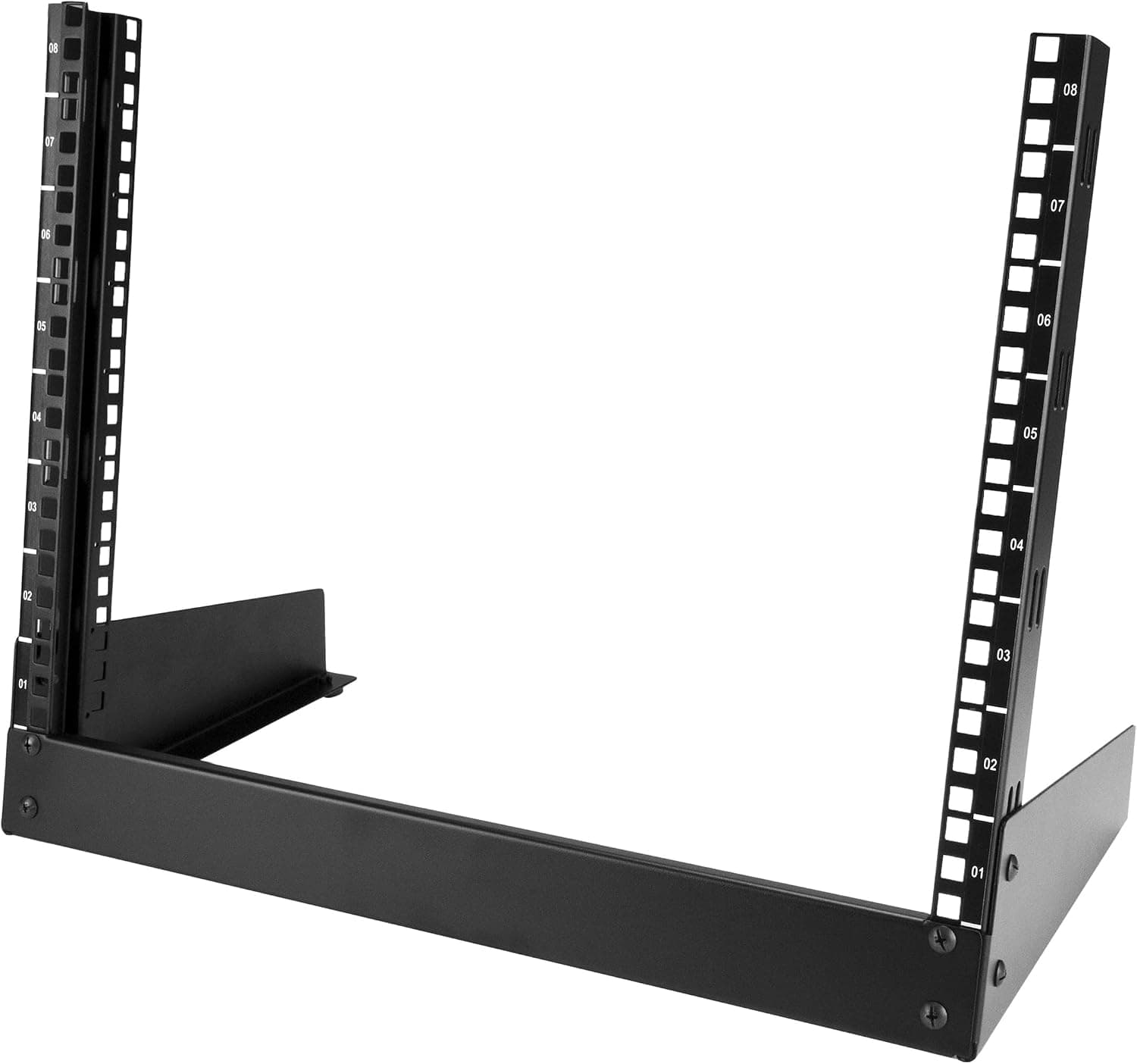 StarTech Rack de servidor de marco abierto de escritorio de 2 postes 8U, 19 pulgadas, 110 lb (RK8OD) | Bastidor independiente compacto para el hogar o la oficina, 16,1 pulgadas de alto, bastidor para computadora, tornillos y tuercas enjauladas M5