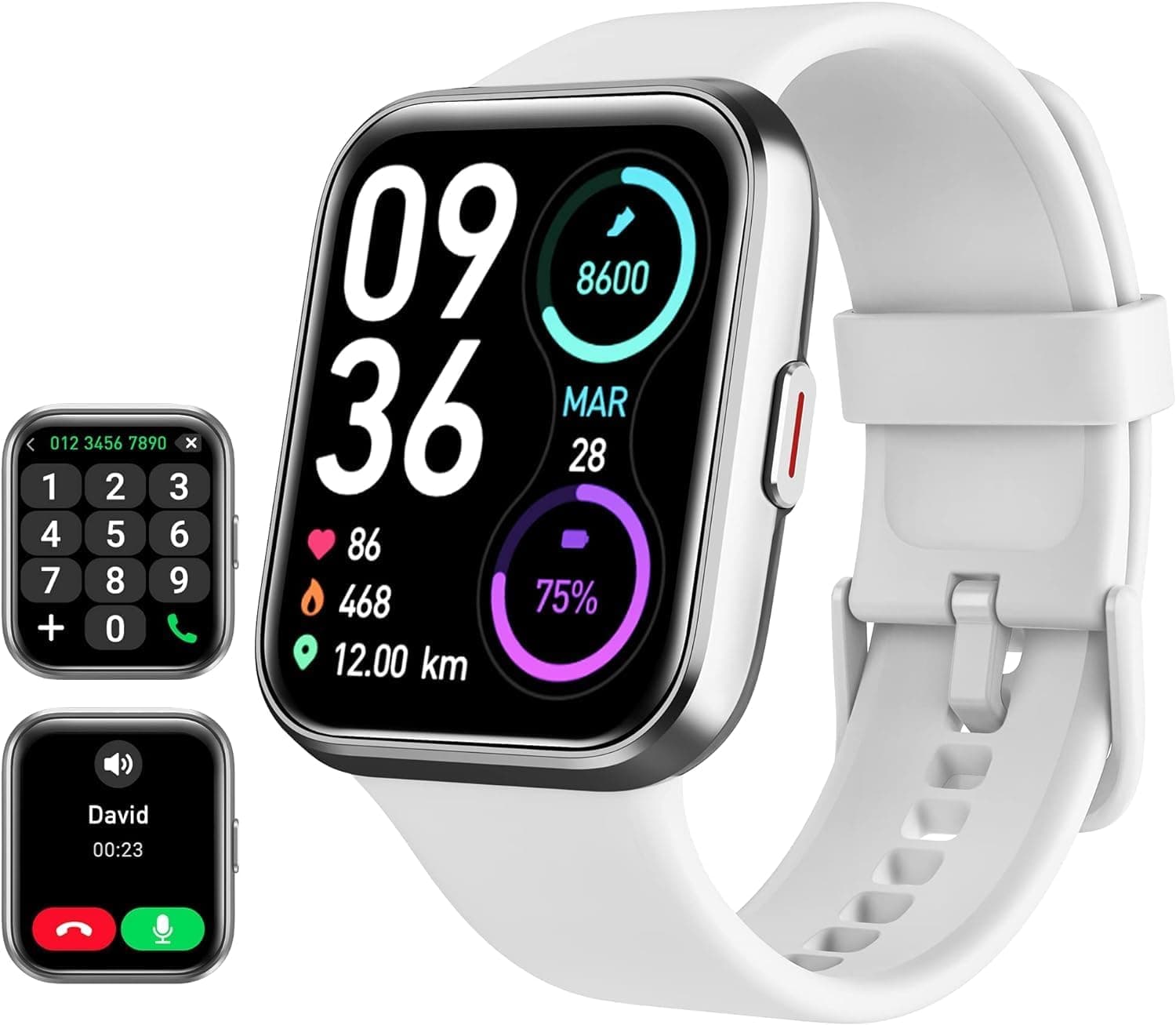 Reloj inteligente para mujer Android y iPhone, Alexa integrado, pantalla táctil de 1,8 pulgadas, monitor de fitness con respuesta/realización de llamadas, monitor de frecuencia cardíaca/sueño/SpO2 resistente al agua IP68, podómetro, más de 100 modos deportivos, blanco