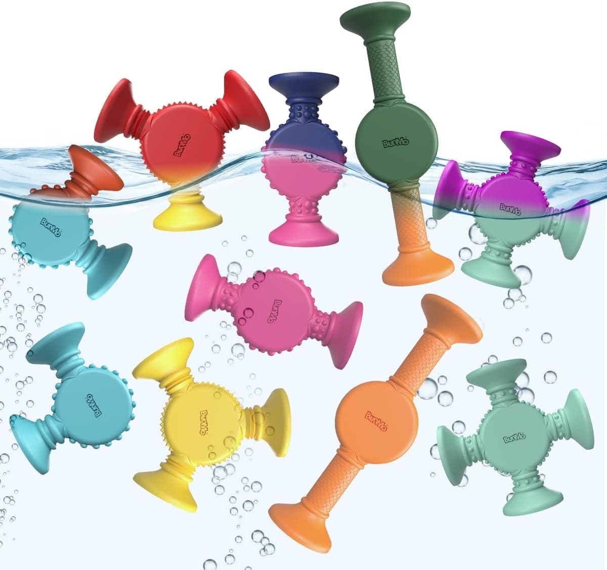BUNMO Juguetes de baño con succión - Conectar, construir, crear - Juguetes de baño - Horas de diversión y creatividad - Habilidades motoras finas - Juguetes sensoriales estimulantes - Juguete no bucal 3+ - Cambio de color, paquete de 10