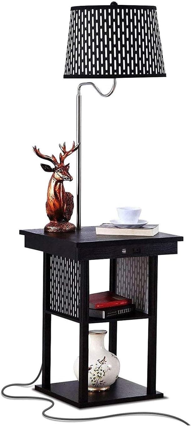 Brightech Madison Mesa auxiliar con lámpara combinada con bombilla LED, lámpara de escritorio con puerto USB, luz de lectura de cabecera, mesa auxiliar moderna con lámpara de pie para dormitorio, sala de estar, oficina - negro